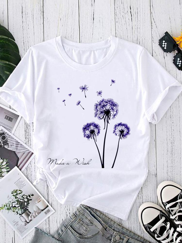 (Asian Size) sweet watercolor style  Short Sleeve T shirt Printed T-shirts O-neck Casual Clothing Fashion Female Women's Top  Graphic Tee