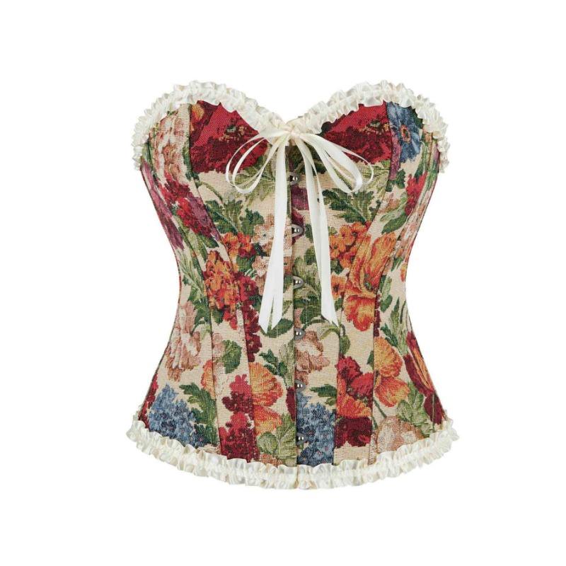 French Fishbone Corset Lace Printed Corset Tube Top for Women Fish Palace Corset Fishbone Shapewear for Outer Wear