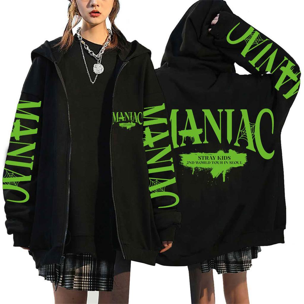Damen Casual Mode Bedrucktes Langarm-Kapuzensweatshirt mit Reißverschluss