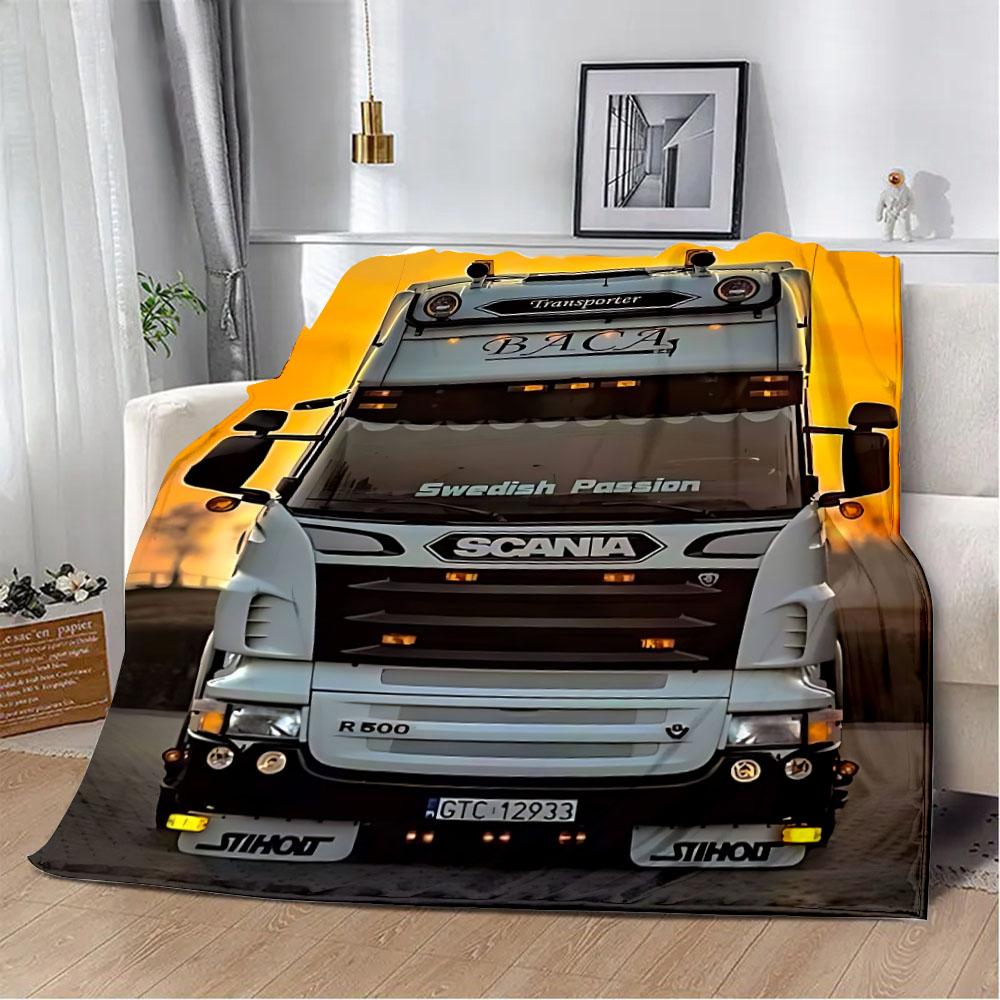 Printed Blanket Picnic Blankets Car Brand Scanias TruckS Warm Blanket Soft and Comfortable Blanket Home Travel Birthday Gift