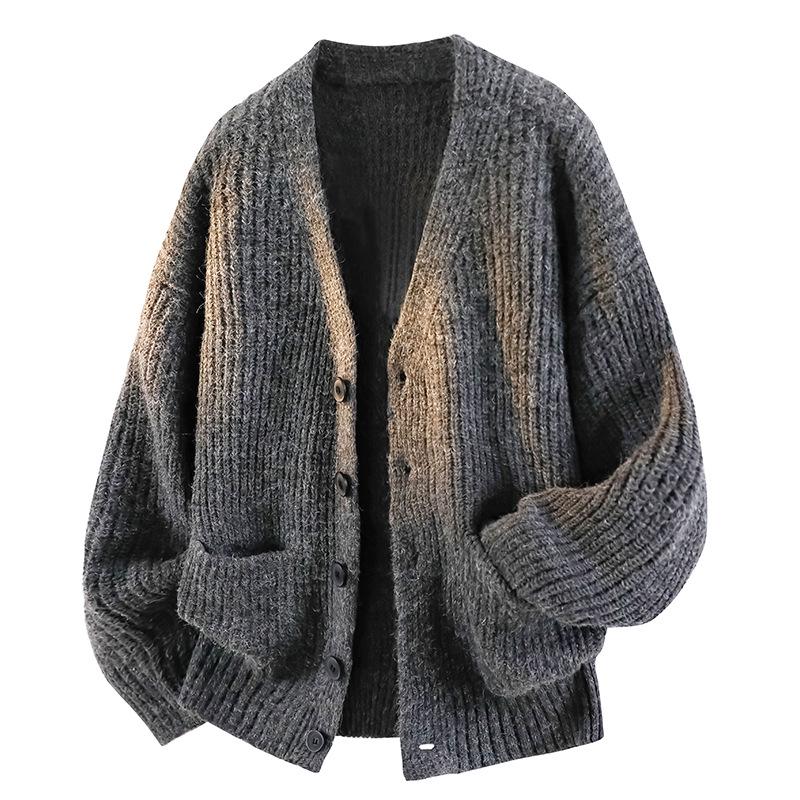 

Men s Autumn/Winter Korean Style Loose Cardigan Sweater - Trendy Japanese Knit Outerwear XL темно-сірий