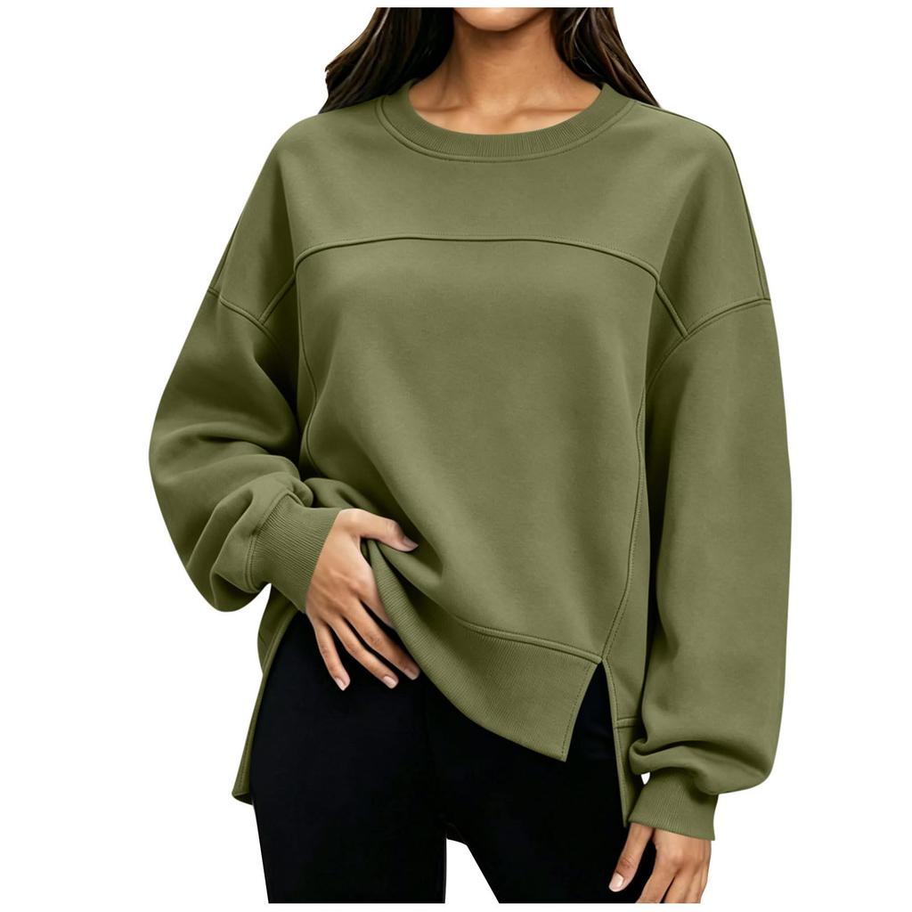 Women's Fashion Color Neck Long Sleeve Sweatshirt Casual Pullover Top