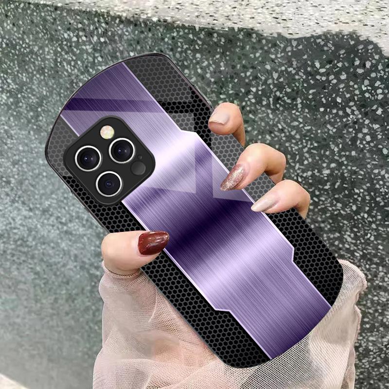 Mesh Metallic Black For IPhone 16 Pro Max 11 12 Mini 13 14 P Lus 15 Plus 7 8 Se 2020 X Xs Elliptical Tempered Glass Phone Case