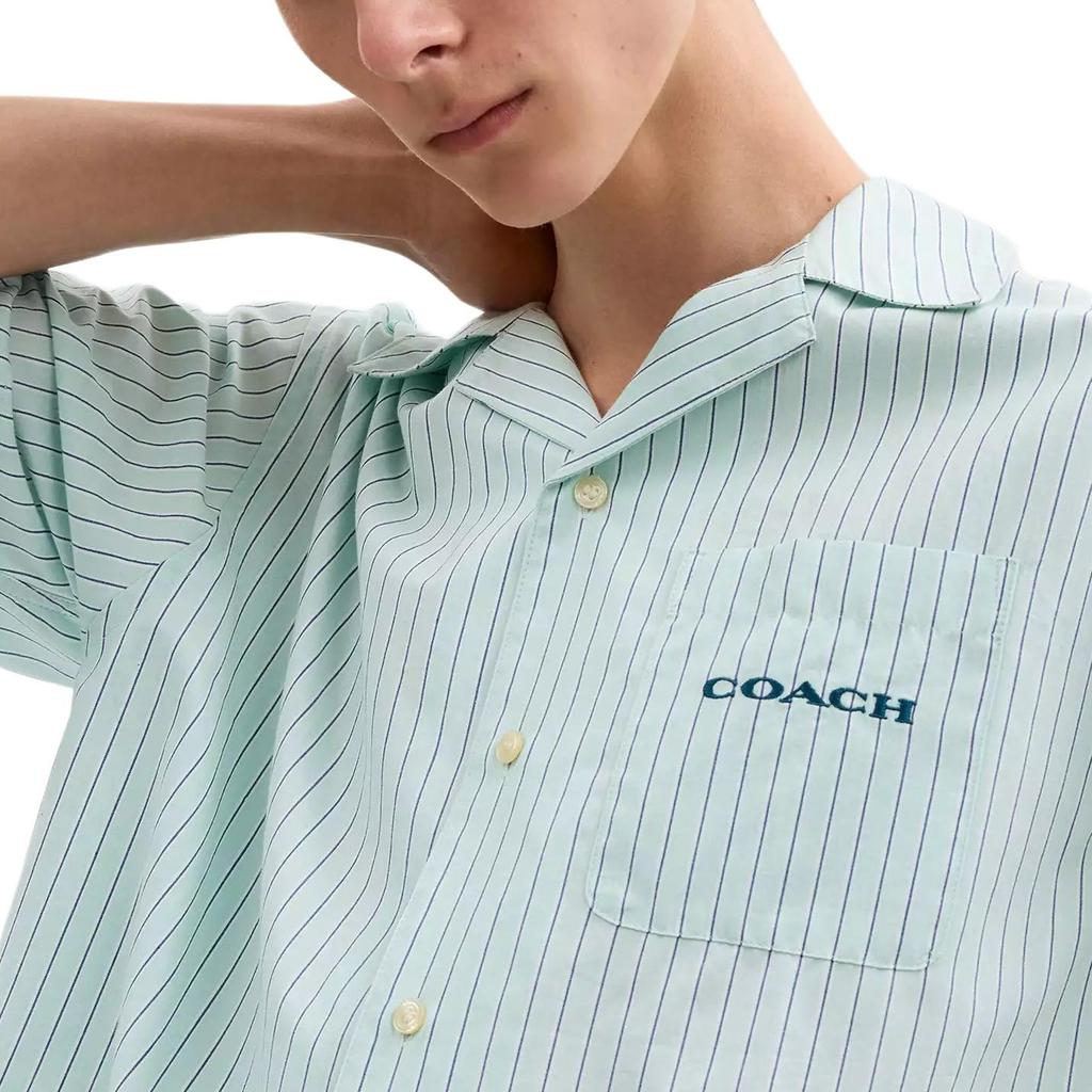 Coach Ss25 Striped Camping Chest Pocket Short Sleeve Shirt Men shirts Mint CY558-MNT