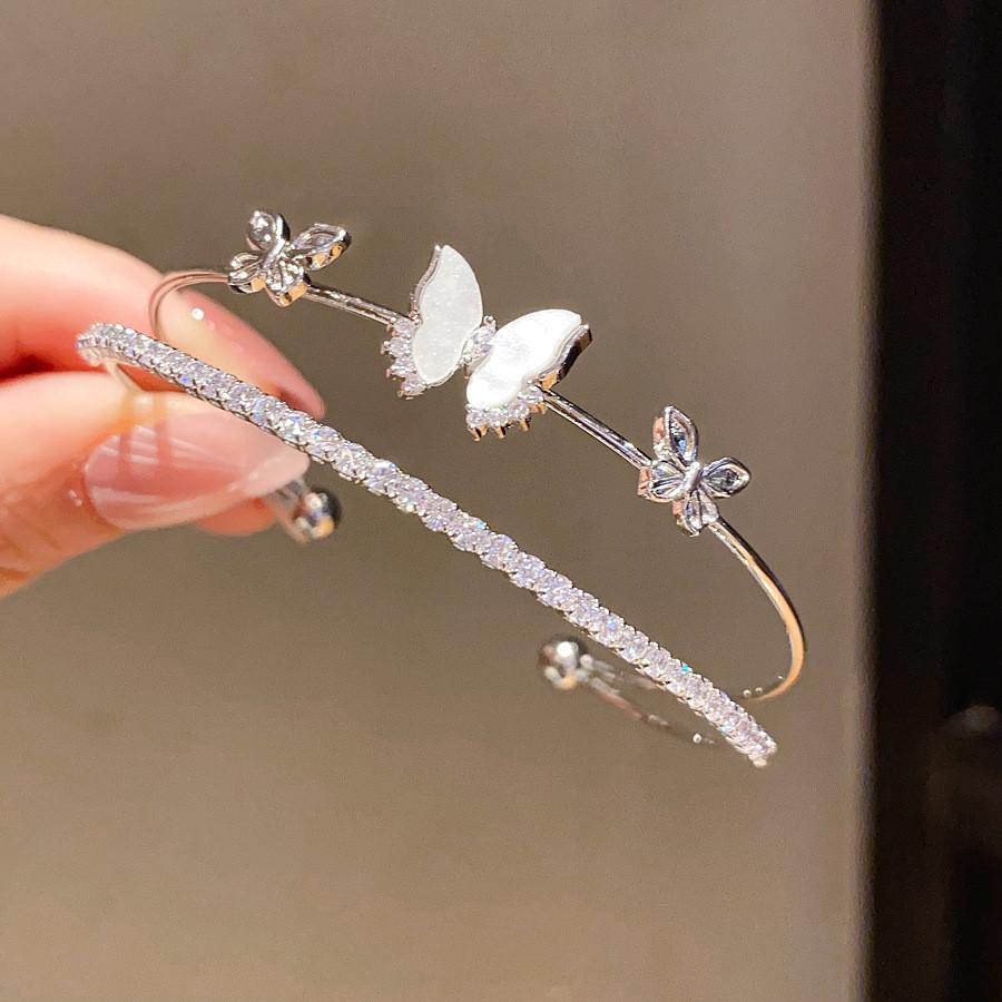 Copper Zircon Butterfly Fashion Cuff Bracelet For Daily Office Jewelry