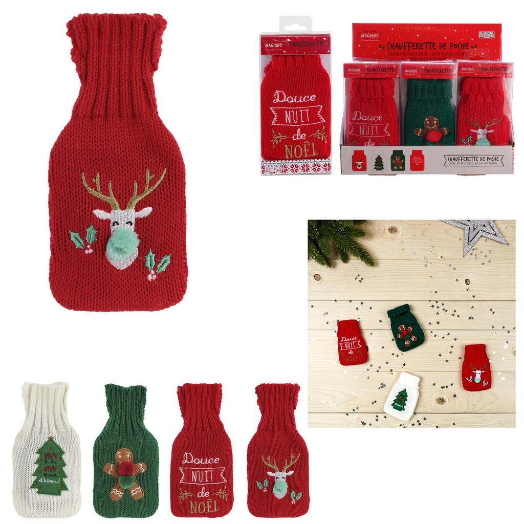 Gingerbread Green Hot Water Bottle Knitted Cover