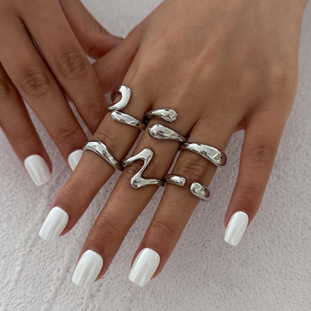 Vintage Gold Color Geometric Rings Trendy Finger Jewelry Hollow Out Adjustable Ring Set for Women Men Retro Boho Fashion Party Gift