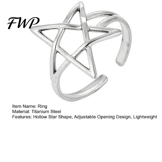 Hollow Star Shape Finger Ring Thumb Adjustable Opening Design Titanium Steel Band Versatile Jewelry Gift