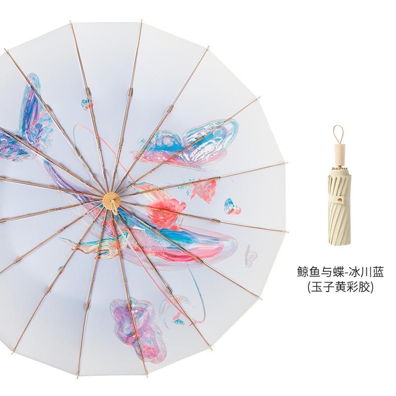 

Новый трехсложный 16-спицевый вручную открываемый цветной резиновый солнцезащитный зонт от солнца с солнцезащитным зонтом