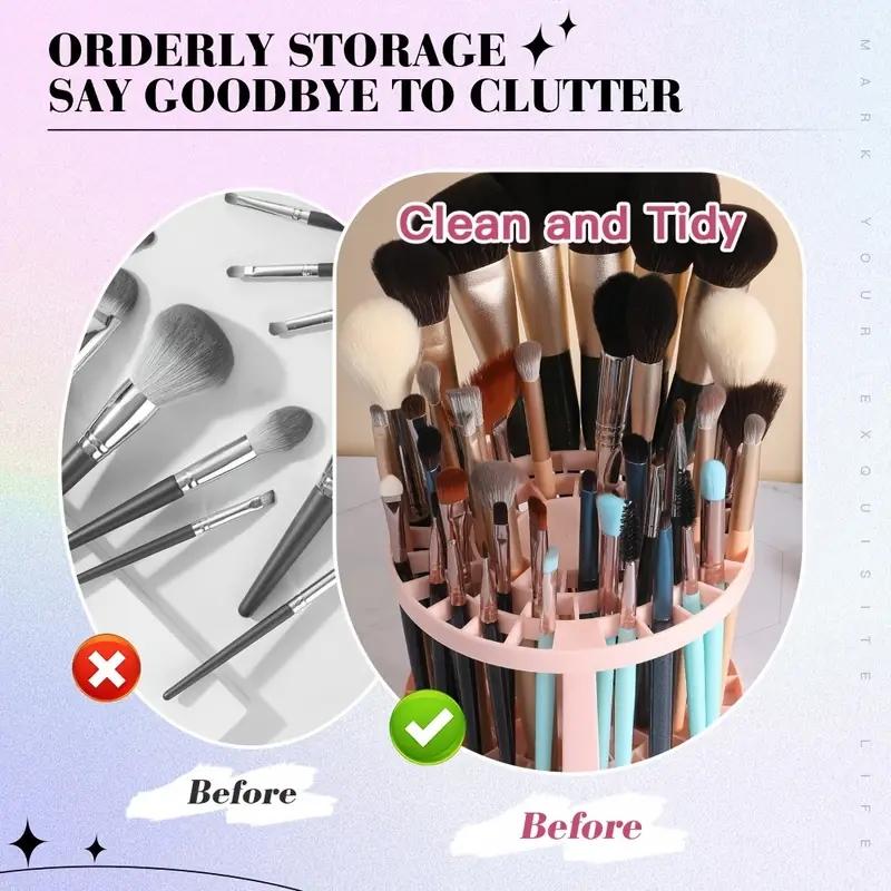 Porte-pinceaux De Maquillage Rose - Support De Séchage Et Rangement Avec Trous Multiples - Dimensions 13x13x13 Cm