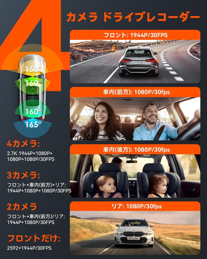 VANTRUE N5 Drive Recorder with STARVIS Sony IMX675 Night Voice Parking Compatible with 1TB Card Black 4-Camera 360-Degree Viewing, Wi-Fi, Door-Punch