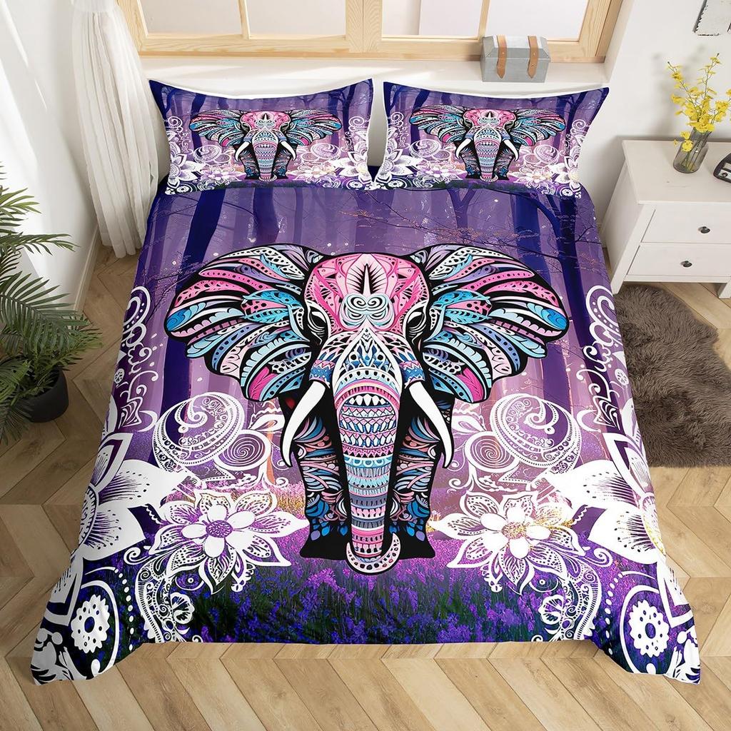 Elephant Duvet Cover Sets for Kids Queen King Twin Size Lightweight Down Room Decor 2 Pillowcases 1 Comforter Cover No Comforter