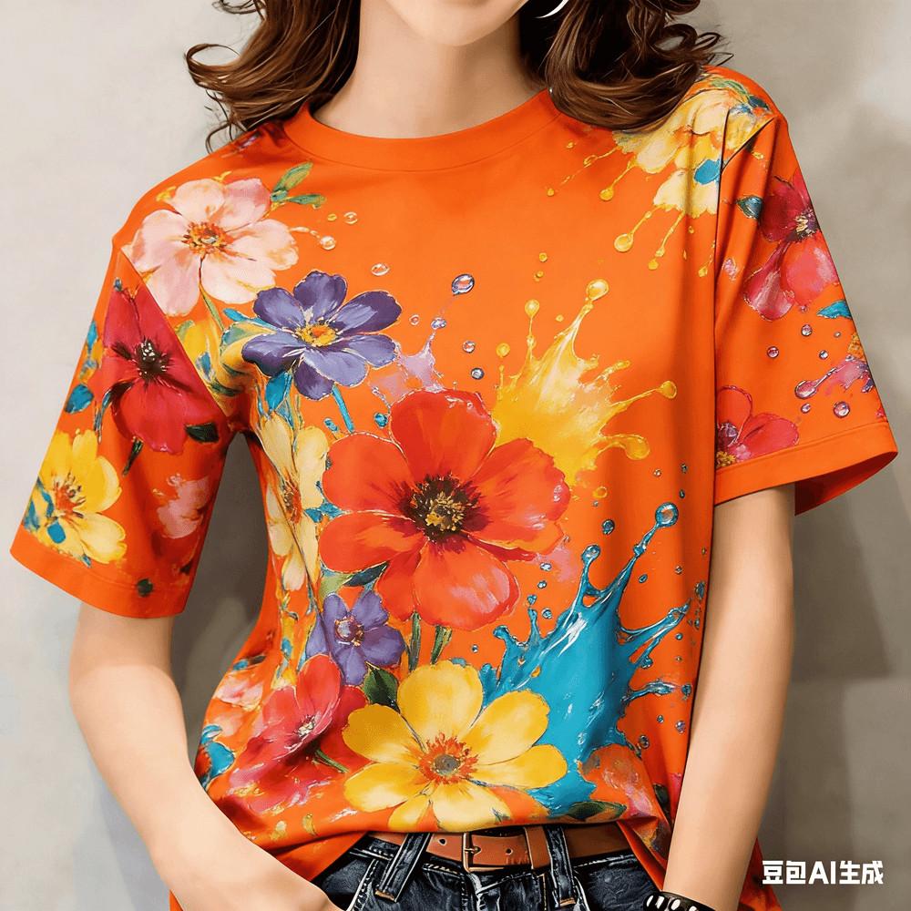 Unisex women's T-shirt - floral print short sleeved casual top
