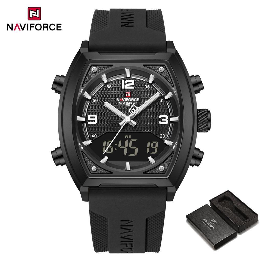Naviforce Men's Quartz Digital Watch LCD Chronograph Date Luminous Hands 30m Waterproof Silica Strap Sports Outdoor Men's Wristwatch NF9242