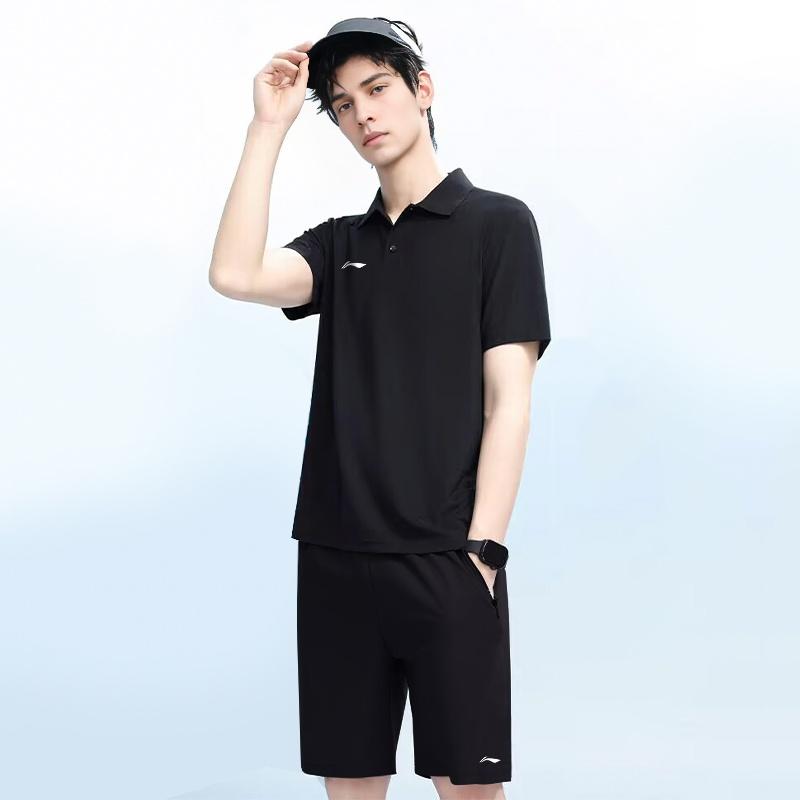 Li Ning Comfortable Simple Short Sleeve Quick Dry Fashion Shorts Casual Sports Suit Unisex Suit AWBV129-1