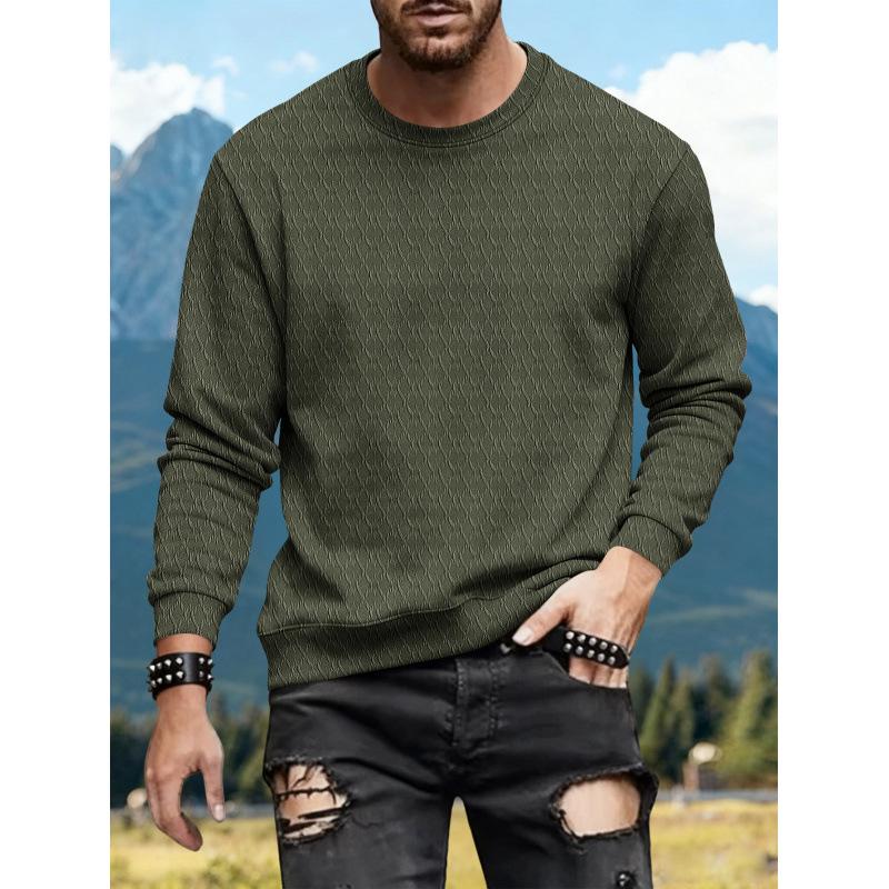 Herren 2025 Gestricktes Jacquard-Baumwoll-Rundhals-Sweatshirt - Langarm, Lockere Passform, Vielseitiges Lässiges Basis-Shirt