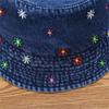 Stylish Jeans Flower Pattern Bucket Hat Extended Edge Shade Guard Unisex Warm Season Shore Hat for Various Occasion