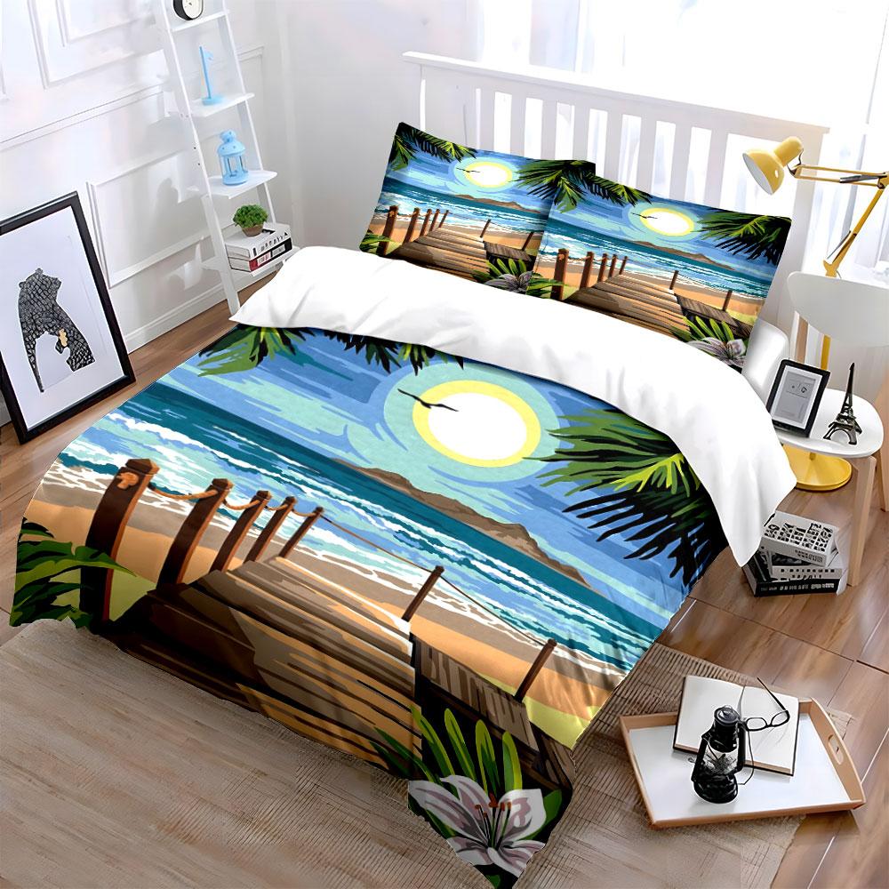Wooden Pier, Beach, Palm. Bedding Sets Duvet Cover Sets Duvet Covers Pillowcases(1 * Duvet Cover 2 * Pillowcases Without Duvet Insert)