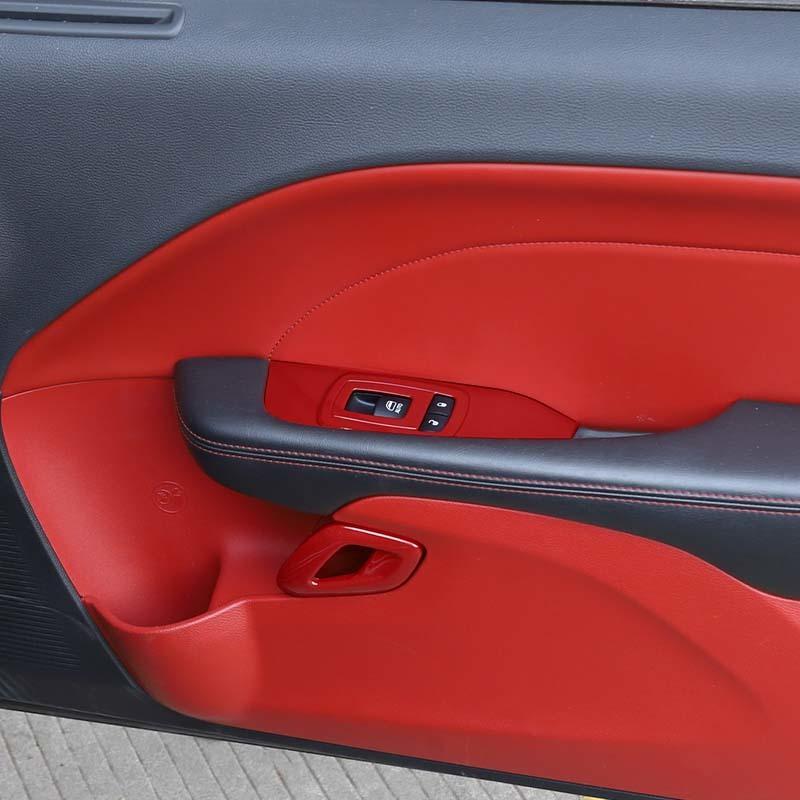 Door Interior Handle Window Lift Panel Decoration Protective Cover For Dodge Challenger 2015 Up Car Interior Accessories