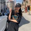Cotton Summer New Korean Loose Letter Printing Student Slit Short Sleeve Mid-length Dress for Women