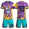 Vícebarevný graffiti design s postříkanou inkoustovou tématikou Messi, Velikost 10, Tištěný, Prodyšný, Unisex, Rodinná sladěná sada dresů pro děti