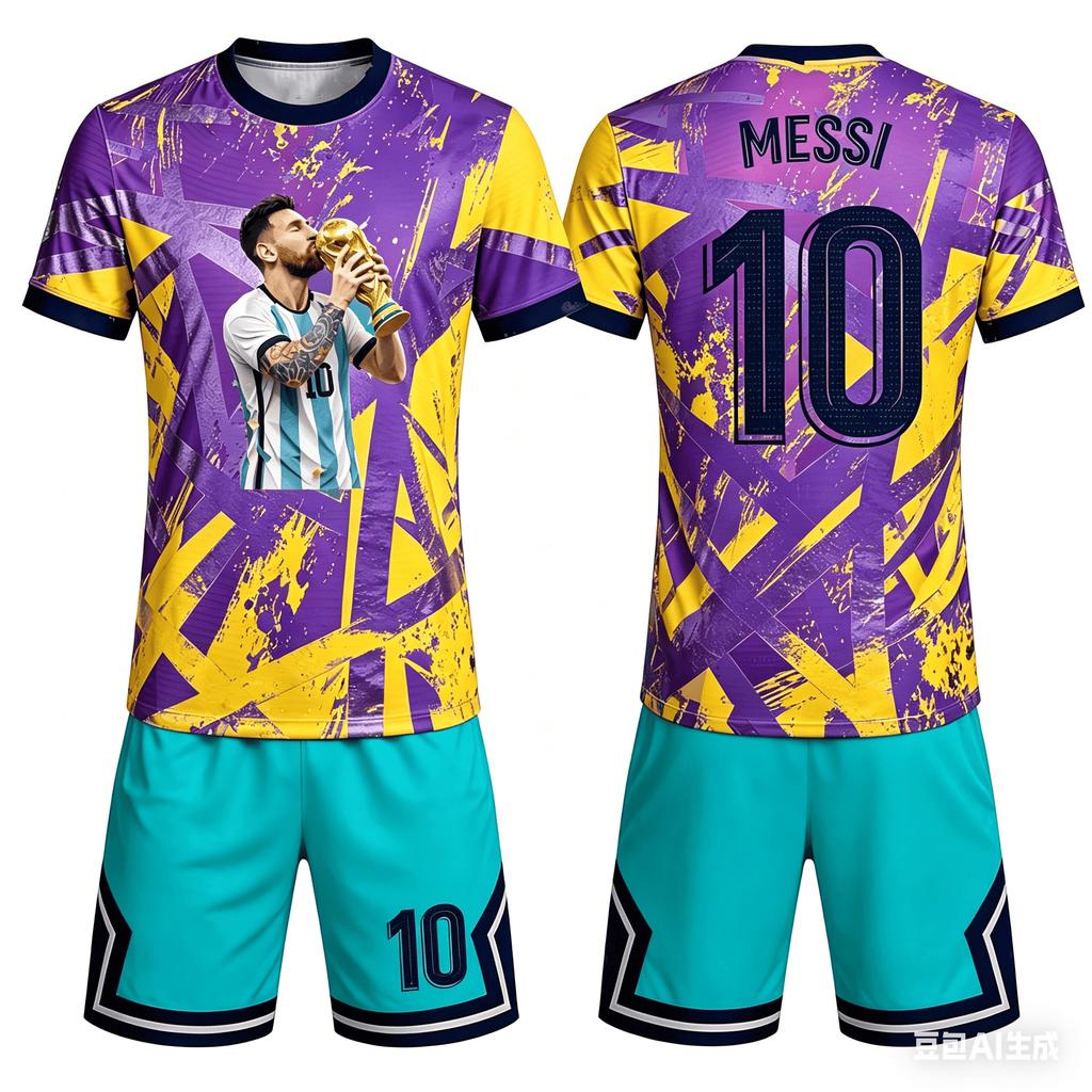 Vícebarevný graffiti design s postříkanou inkoustovou tématikou Messi, Velikost 10, Tištěný, Prodyšný, Unisex, Rodinná sladěná sada dresů pro děti