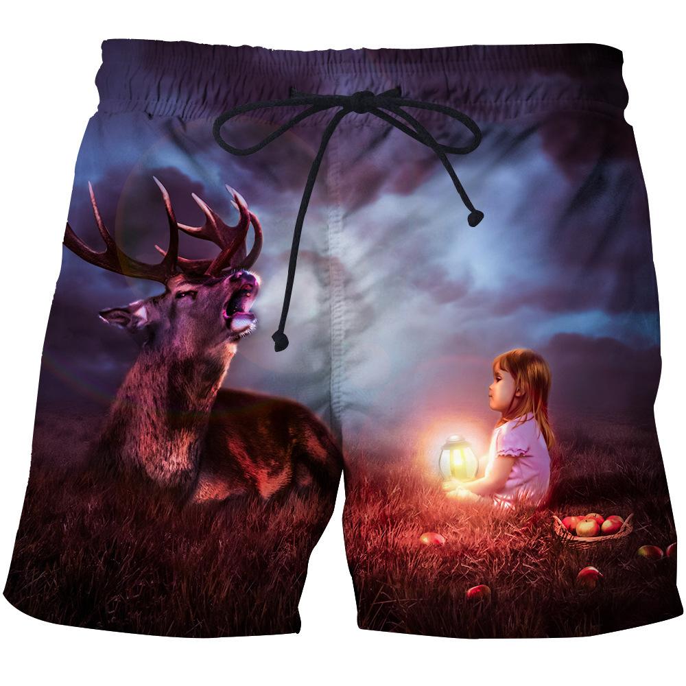 Herren Sommer Elchmuster Strandhose 3D Digital bedruckte Sporthose
