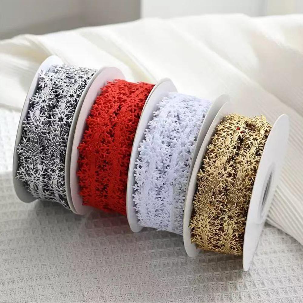 Runtowo Silver Gold Glitter Snowflake Lace Sewing Ribbon 2025 Merry Christmas Home Decoration New Year 2026 Santa Claus Gifts