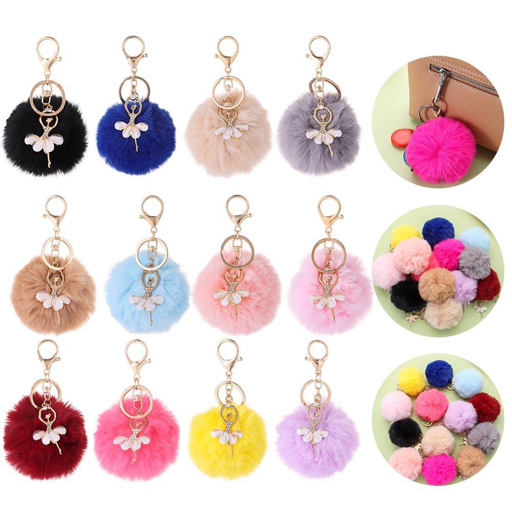 Jewelry Faux Rabbit Fur Fluffy Car Pendant Key Buckle Angel Keychain Ballet Dancing Girl Keyring