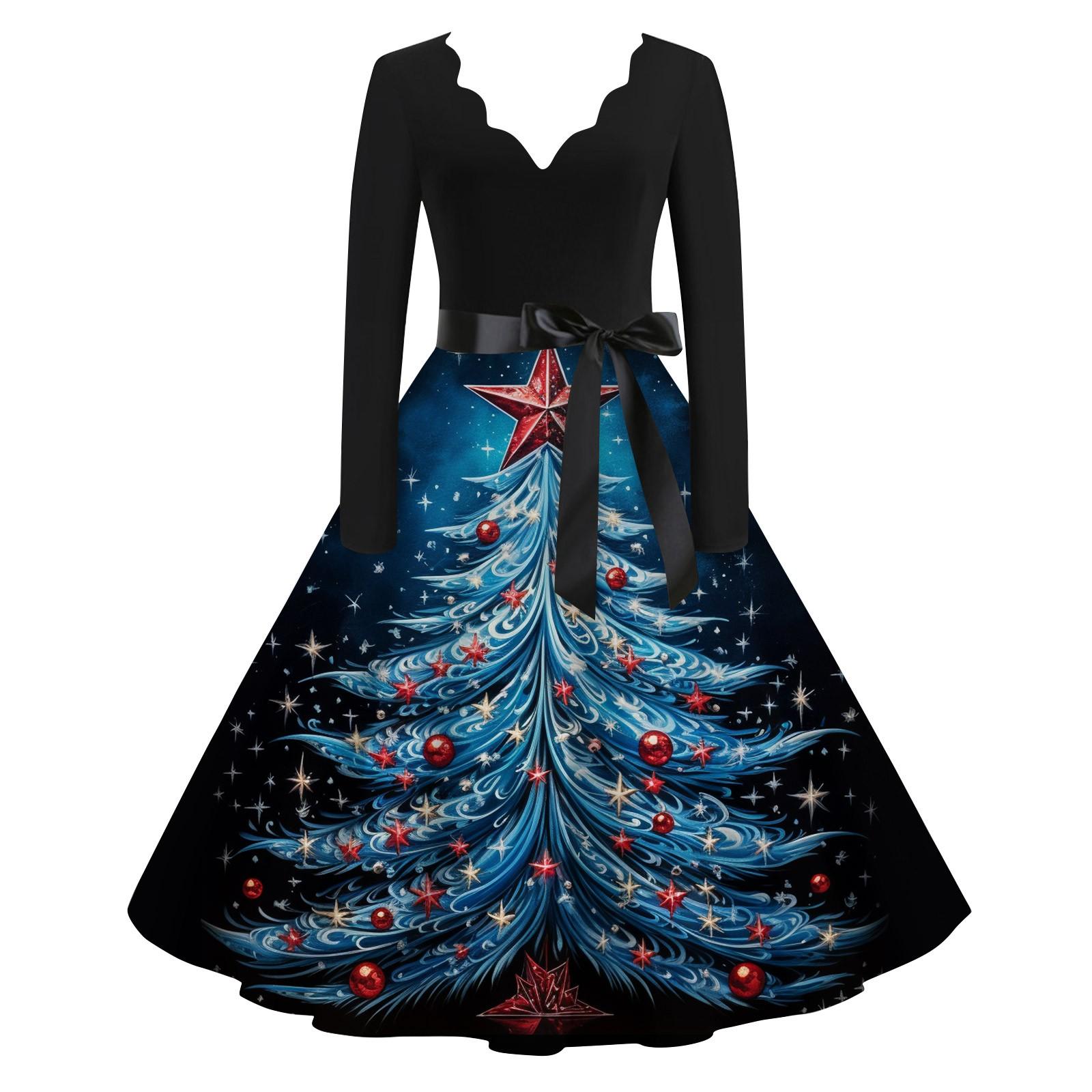 

Женское повседневное и модное рождественское платье с V-образным вырезом и большим подолом, длинное платье с рукавами XXXXXL синий