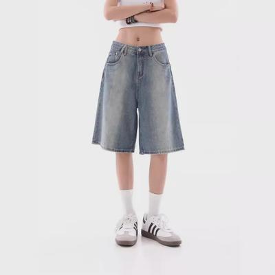 Women's Retro Gradient Wide-Leg Jeans - Loose Fit, Summer Casual, Five-Point Style