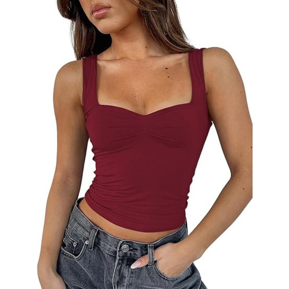 Women's Square Neck Sleeveless Tank Top Slim Fit Streetwear Solid Color Crop Top