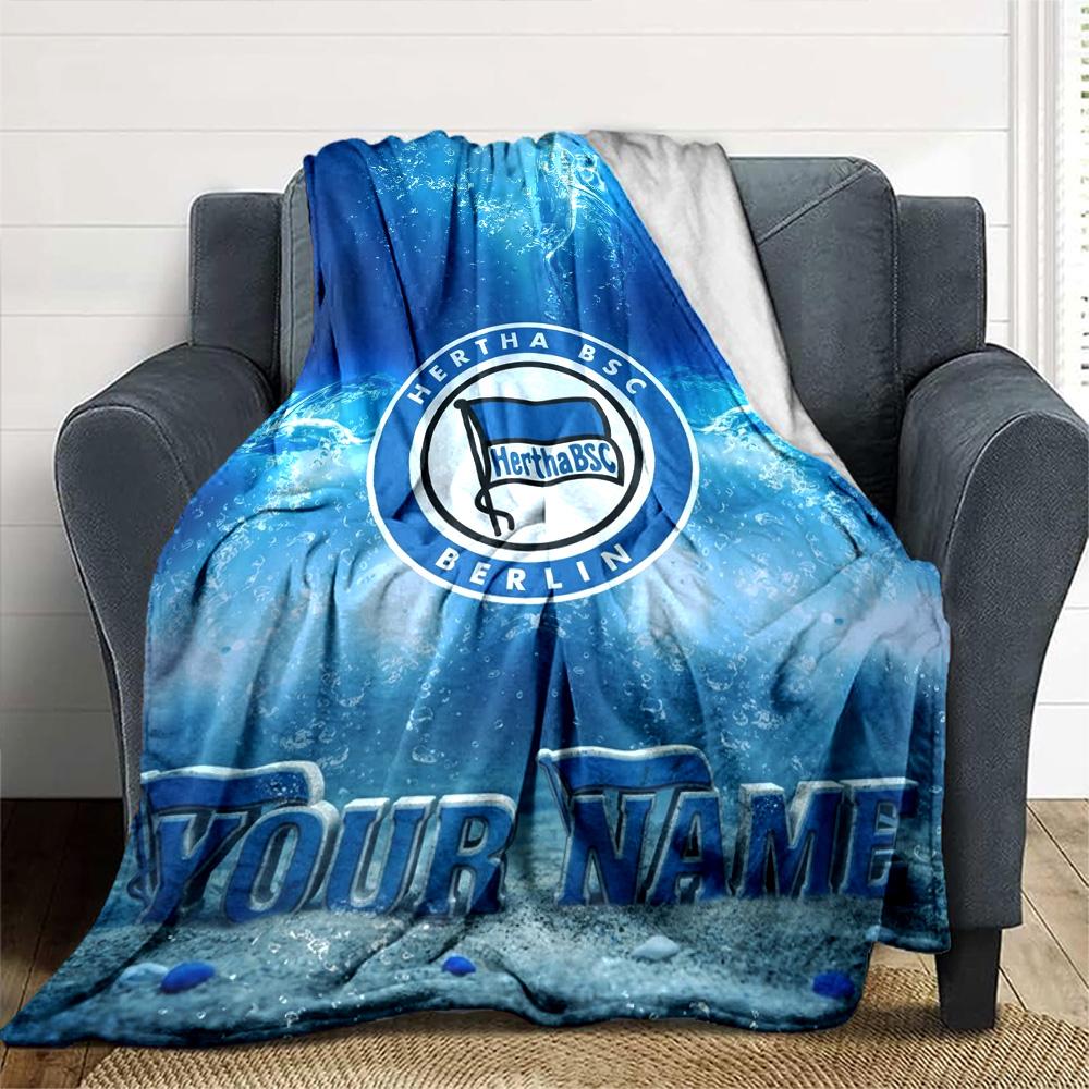 Name Custom Hertha BSC Print Flannel Blanket High Quality Warm Comfortable Cover for All Seasons Perfect for Gifts Home Decor