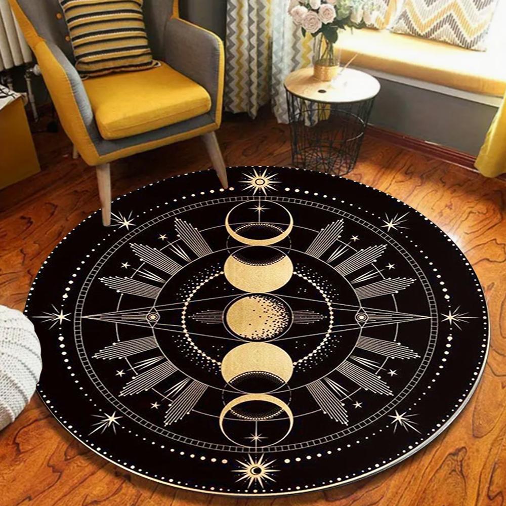 Mystieke Astrologie Ronde Vloerkleed Constellatie Patroon Tapijt Zachte Antislip Cirkel Vloer Decoratie Mat voor Woonkamer Slaapkamer