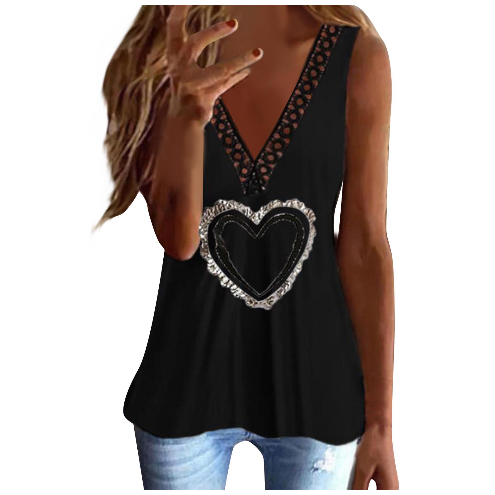 

(SU)Женская повседневная свободная футболка без рукавов с v-образным вырезом и принтом