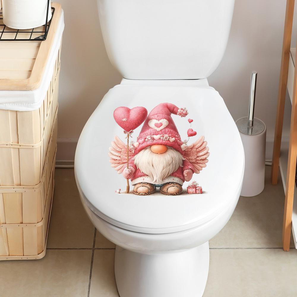 Valentine‘s Day Gnome Angel Toilet Seat Sticker Bathroom Decor Removable Self-Adhesive Decal