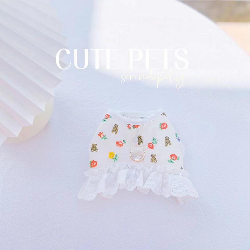 Dog Cat Harness Leash Set Adjustable Lace Floral Pet Harness Vest Cute Puppy Dog Princess Dress Skirt Walking Lead Chihuahua Pug