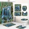Wasserfall Landschaft Druck Duschvorhang Wald Szenerie Wasserdichte Badezimmer Vorhänge Heimdekoration Rutschfeste Teppiche Duschvorleger Set