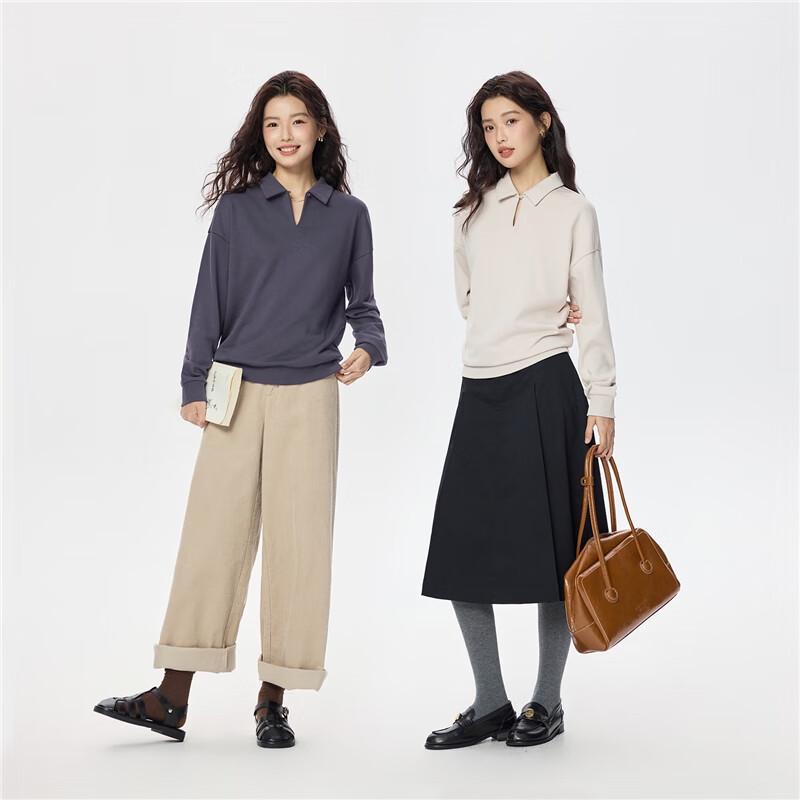 Giordano Women's V-Neck Two-Way Loose Fit Sweatshirt