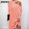 JPNTKY Fashion Autumn Winter Solid Color Print Long Sleeve Casual Dresses