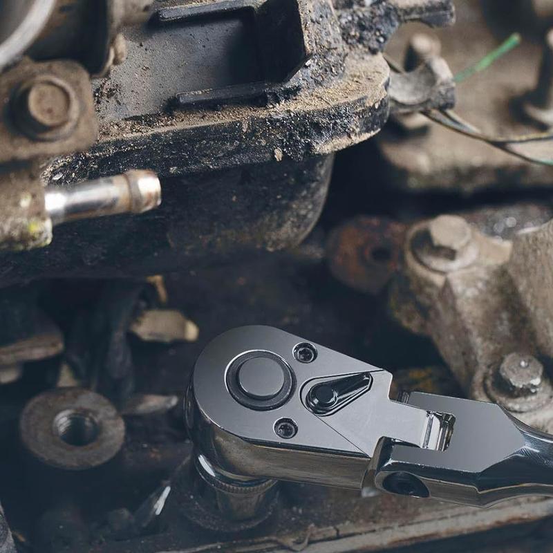 Flex Head Ratchet Set 1/4" 3/8" 1/2" Drive 180° Adjustable Swivel Head Ratchet Wrench with Extension Bar 72 Tooth 6 Pcs