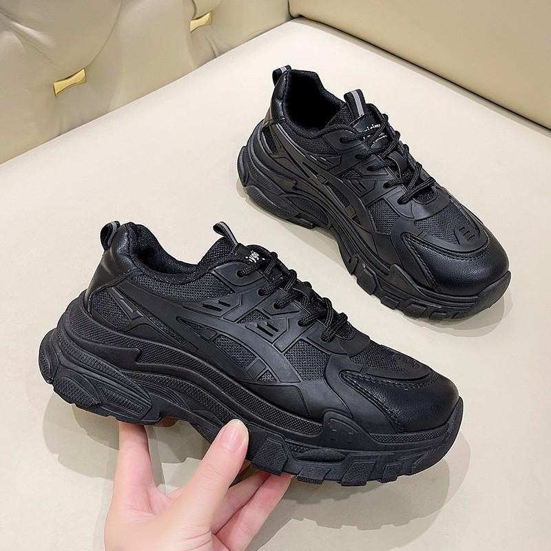 Туфли для папы на платформе, новые женские туфли, увеличивающие рост, белые, для спорта на весну и осень, лето, легкие для выступлений, Little Wild 35 чёрный