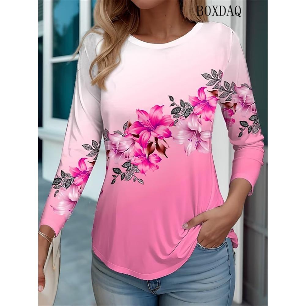 

Женская футболка с цветочным принтом весна-осень с длинным рукавом и 3D-цветочным принтом, уличные женские футболки 6XL, женская одежда больших размеров, повседневные топы 6XL