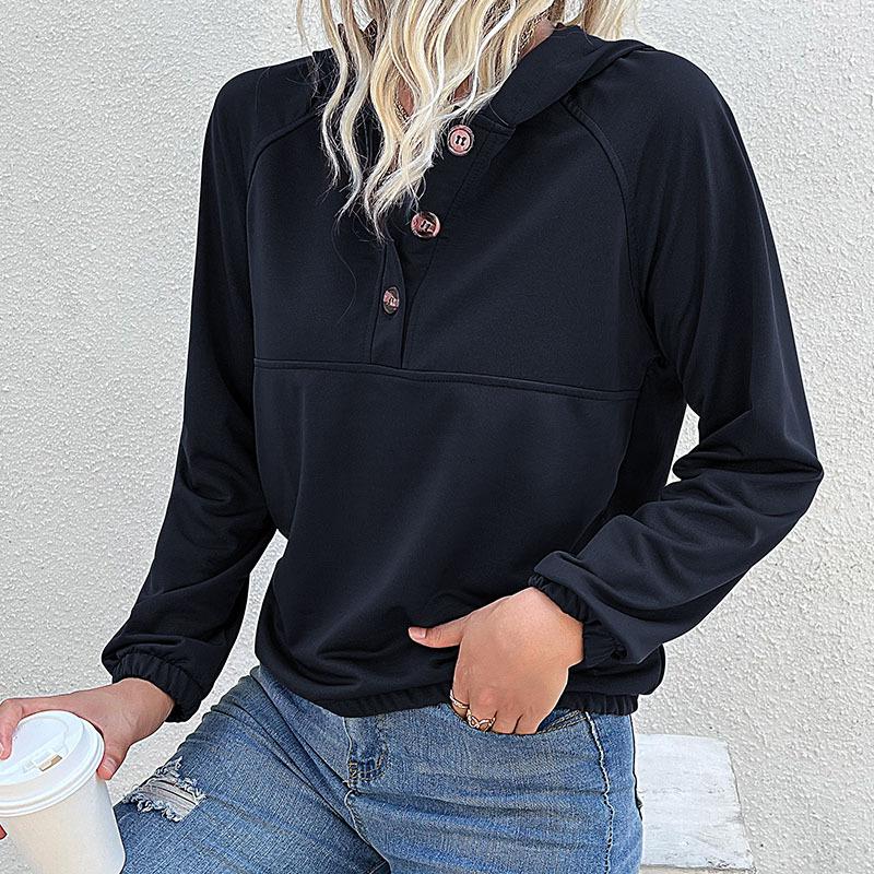 

весна осень тонкий худи харадзюку однотонный худи на пуговицах женский с длинным рукавом повседневный свободный худи женский черный уличный стиль S