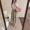 Qooth Sweet Pleated Floral Maxi Skirt with Pockets Full Flared Hem QT2905