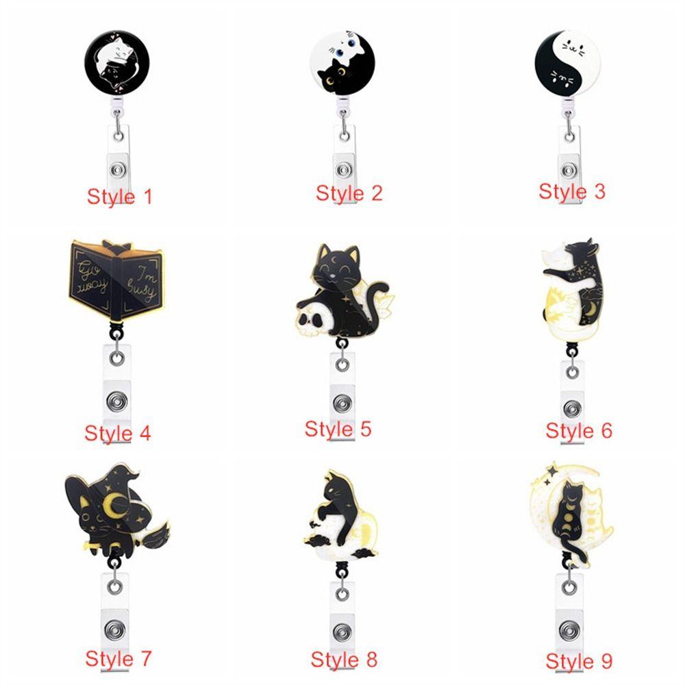 360 Rotating Cat Badge Reel Alligator Clip Retractable Badge Reel ID Card Holder  Keychains Lanyard