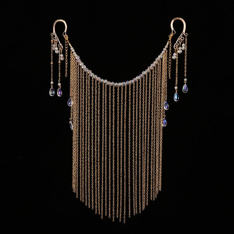 Ancient Style Hanfu Face Veil with Tassel Headdress and Jewelry Set