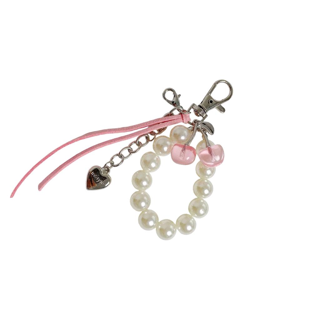 Fashionable Cherry Pearls Key Ring For Handbag Decoration Women Girls Daily Use Jewelry Accessories Keychain