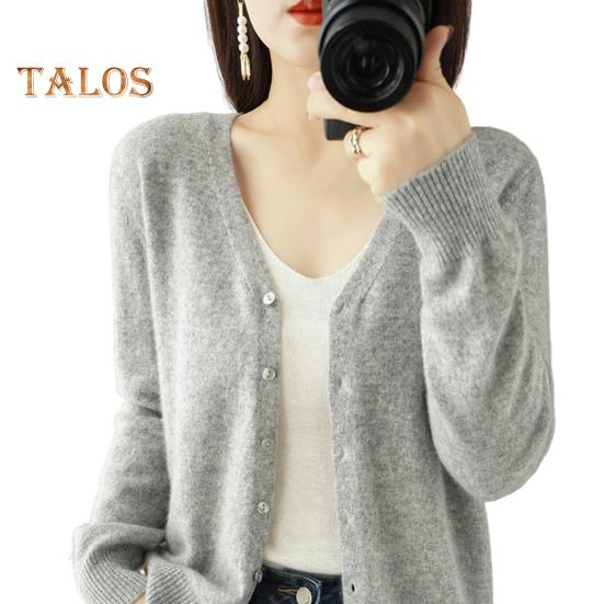 

Весна Лето Вязаный Кардиган V-образный вырез Длинный рукав Ребристые манжеты Свитер Однотонный Однобортный Эластичный Трикотаж L серый