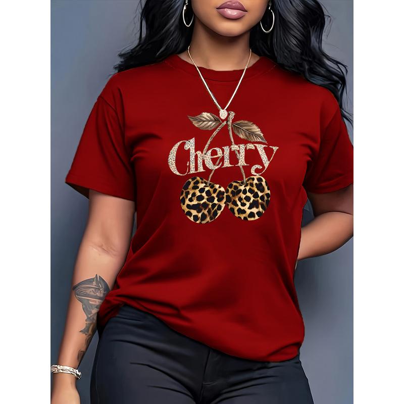 

Женская летняя новинка футболка с круглым вырезом, повседневная, с коротким рукавом, с 3D-принтом вишни, женский топ, футболка 6XL